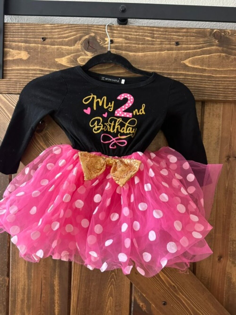 My 2nd Birthday girl's size 2 Birthday tulle dress hot pink black gold Toddler 2